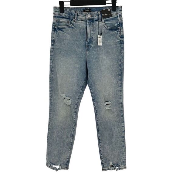Express Slim Super High Rise Distressed Jeans Light Wash Women 8 Regular NWT - Picture 3 of 10